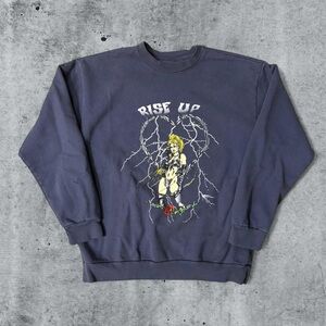 Boys Lie Navy Blue Rise Up Oversized Crewneck Sweatshirt Graphic Y2K Lightning